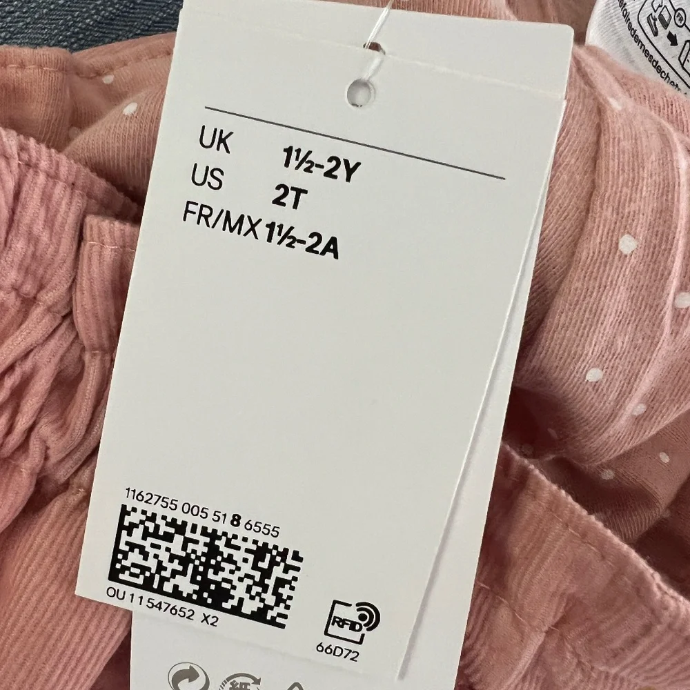 NWT Girls H&M Pink Soft Cotton Corduroy Jersey Lined Pants 2T - Picture 6 of 7